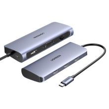 绿联七合一Type-C扩展坞 USB-C转HDMI/VGA转换器千兆网口分线器60557