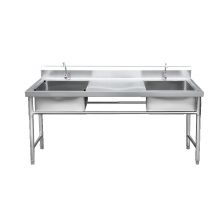 商用不锈钢水槽 加厚175*60*80双池中平台