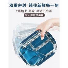 欣美雅 微波炉专用玻璃碗 星海蓝两隔1020+660毫升+保温包+餐具