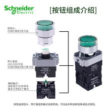 施耐德 电气金属带灯平头按钮开关22mm孔径 XB2BW33M1C绿色AC220V