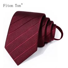 FitonTon领带男拉链上班商务正装职场免打结一拉得懒人领带8cm礼盒装FTL0003 红色斜纹