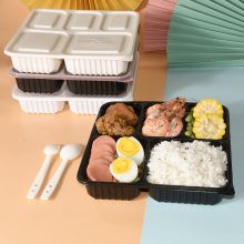 百厨坊 一次性外卖打包盒200套 1500ml 五格打包盒带盖高档塑料快餐饭盒大容量