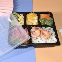百厨坊 一次性外卖打包盒200套 1500ml 五格打包盒带盖高档塑料快餐饭盒大容量