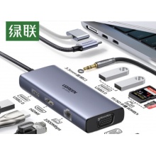 绿联 Type-C扩展坞 4K千兆网卡口网线转接头九合一 50611