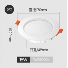 HD LED筒灯 HD-0215YA 15W 白光6000K 开孔尺寸5寸145mm