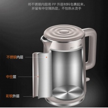 九阳 电水壶家用1.5L-1.7L低音烧水壶自动断电食品级304双层钢杯体开水煲 棕色 1.5L K15-F12 
