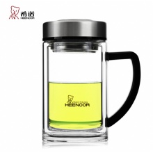 希诺 双层玻璃杯耐热防烫商务带手柄办公玻璃水杯泡茶杯带把杯子 刻字 9320/290毫升