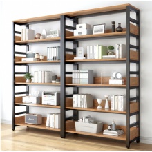 书架落地书简易收纳架铁艺多层家用钢木储物货架实木置物架 三面围栏款六层160*30*186