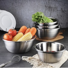 美厨 304不锈钢盆筛五件套 加厚大号洗菜盆 米筛味斗套装 MCWA550