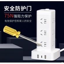 德力西  H-DK12X2A1CG 3米过载保护USB+TYPE-C 立式插座 白色