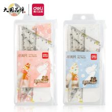得力(deli)15cm直尺三角尺量角器软尺套装 透明色79519
