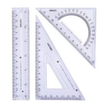 得力(deli)15cm直尺三角尺量角器软尺套装 透明色79519