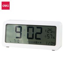 得力(deli)多功能电子闹钟 学生背光电子钟 温湿度计功能 白色8827