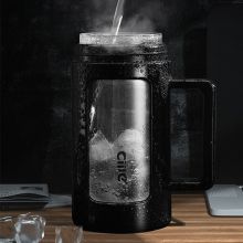 希乐玻璃杯 双层耐热防烫茶水分离杯 升级大茶漏蓝色450ml p