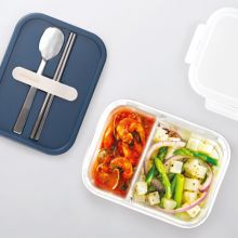 乐扣乐扣（LOCK&LOCK）耐热玻璃保鲜盒带不锈钢叉勺分隔保鲜微波炉烤箱适用 930ml 蓝色 LLG991CLNVY