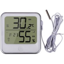 得力(deli)LCD屏显闹钟温湿度计 台挂两用室内家用带探头 白色 8959