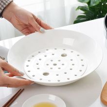国玥 骨瓷双层沥水水饺盘家用欧式大号 纯白沥水饺子盘（陶瓷） 单个 （定制LOGO)