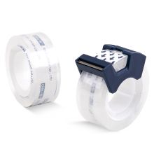 得力(deli)透明高粘文具小胶带 18mm*25Y 2卷套装 带简易胶带切割器 30128