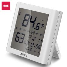 得力(deli)LCD带时间闹钟多功能电子温湿度计 白色8958