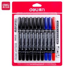 得力(deli)小双头多用油性记号笔签字笔 (7黑+2蓝+1红) 33200