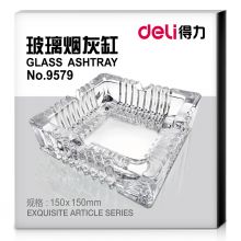 得力（deli）9579 办公居家玻璃方形烟灰缸150*150mm 茶几摆件
