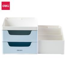 得力(deli)九格桌面收纳盒笔筒 抽屉式储物盒浅蓝8900