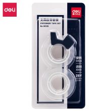 得力(deli)透明高粘文具小胶带 18mm*25Y 2卷套装 带简易胶带切割器 30128