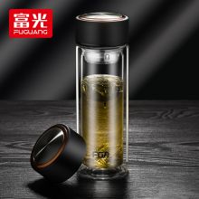 富光 双层玻璃杯 304不锈钢茶隔水杯子 泡茶杯320ML雅黑（WFB1013-320）