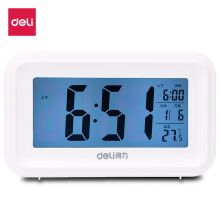 得力(deli)大屏幕多功能夜光数显电子钟 创意温度显示闹钟 白色 8801