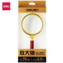 得力(deli)直径70mm 复古金属框木质手柄架放大镜 9097