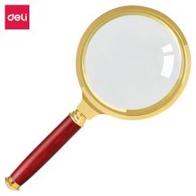 得力(deli)直径70mm 复古金属框木质手柄架放大镜 9097