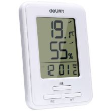 得力(deli)LCD屏显闹钟温湿度计 台挂两用室内家用 白色 9018