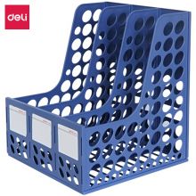 得力/deli 三栏带标签稳固文件栏/文件筐/资料框 蓝色9843
