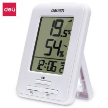 得力(deli)LCD屏显闹钟温湿度计 台挂两用室内家用 白色 9018