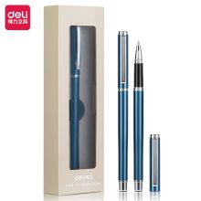 得力(deli)0.5mm中性笔金属会议签字笔 附笔盒深空蓝 33588