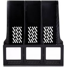 得力/deli 三栏带标签稳固文件栏/文件筐/资料框 黑色9845