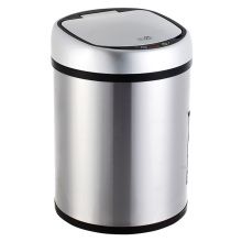 得力(deli)8L不锈钢免脚踏自动感应垃圾桶 加厚静音圆纸篓 银色9550