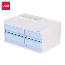 得力(deli)乐素多功能桌面笔筒收纳盒 四格抽屉票据储物盒 浅蓝 8904