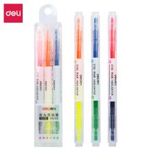 得力(deli)双头双色荧光笔考试重点标记笔 记号笔 6色共3支DL-S736