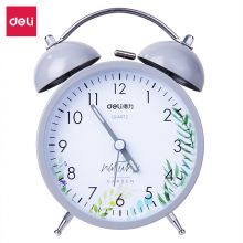 得力(deli)简约夜光低噪音学生闹钟 家庭办公闹钟 灰色8836
