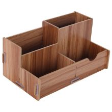 晨光(M&G)文具胡桃木色四格多功能木质笔筒 桌面抽屉收纳座 ABT98482