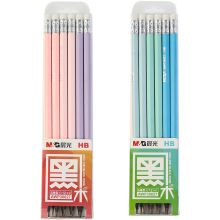 晨光(M&G)文具HB黑木木杆铅笔 学生六角杆考试铅笔(带橡皮) 12支/盒颜色随机AWP30827