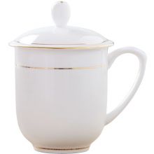 陶相惠 茶杯 陶瓷盖杯中号骨瓷水杯金边会议杯360ml