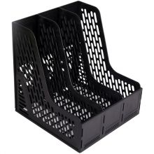 得力/deli 三栏带标签稳固文件栏/文件筐/资料框 黑色9845