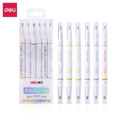 得力(deli)6色双头荧光笔套装 柔彩套装 重点标记笔 S740