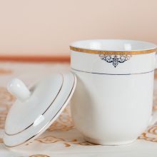 应州东进  会议杯茶杯套装陶瓷杯带盖10只装 金边花会议杯