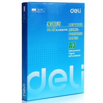 得力（deli）莱茵河复印纸 70gA3打印纸 5包装（共2500张）7401